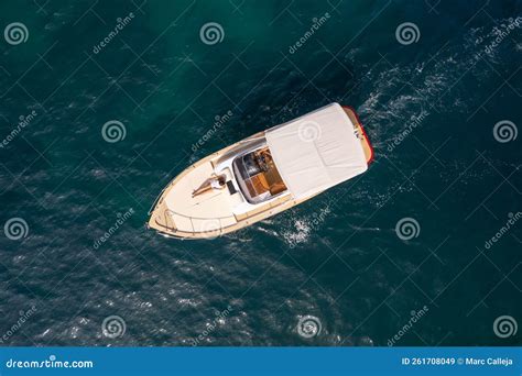 Drone Top View of a Little Luxury Boat Sailing Stock Image - Image of ...