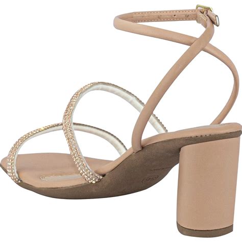 Sand Lia Feminina Tiras Strass Brilho Cristal Salto Grosso Tri Nude