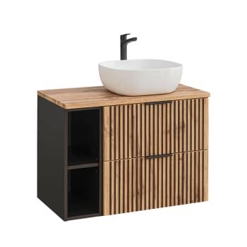 Meuble Lave Mains Marron Avec Vasque Noire Java Pack Maisons Du Monde