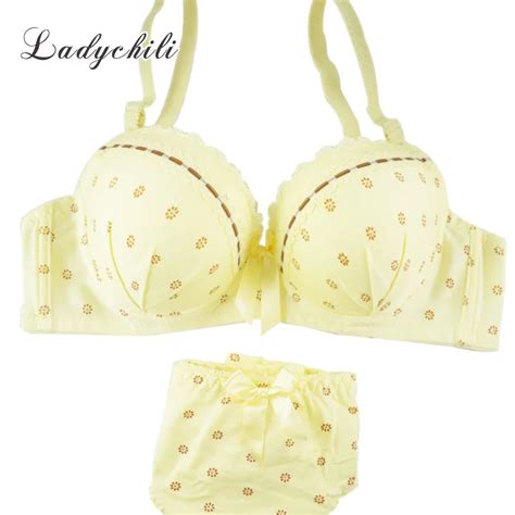 Cute Lolita Girl Thin Bra Set Push Up Daisy Print Cotton Underwear Lingerie Junior Girl Bra Set