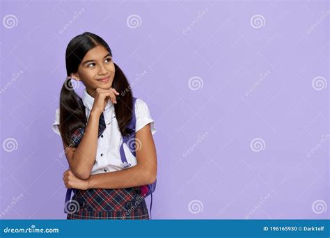 Dreamy Indian School Girl Dreaming Thinking Choosing Isolated On