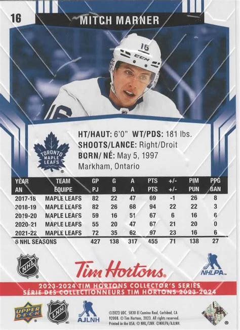 2023 24 Upper Deck Tim Hortons 16 Mitch Marner Trading Card Database