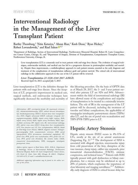 Liver Transplantation 2017 Thornburg Interventional Radiology In