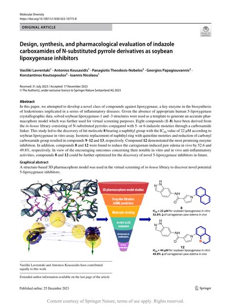 Design Synthesis And Pharmacological Evaluation Of Indazole