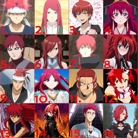 Many Different Anime Characters With Red Hair And Numbers On Their