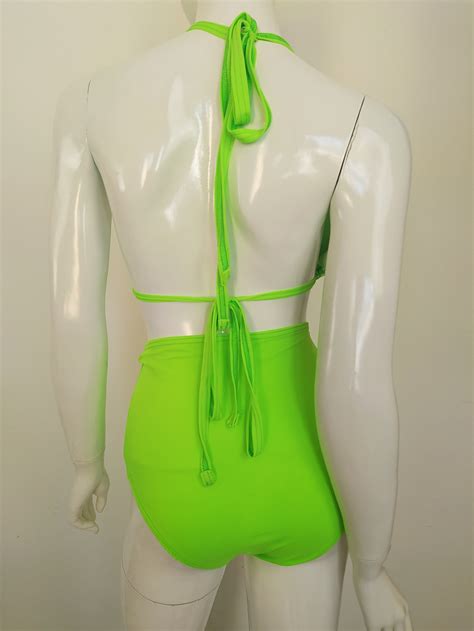 Bikini Neon Green Swimsuit Two Pieces Swim Suit High Etsy