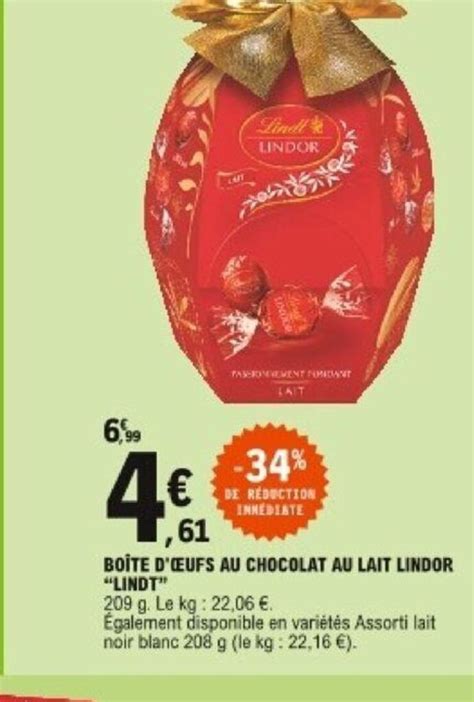 Promo Boîte d œufs au chocolat au lait lindor Lindt chez E Leclerc