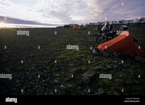 Norway Nordkapp midnight sun tents and camping cars Stock Photo - Alamy