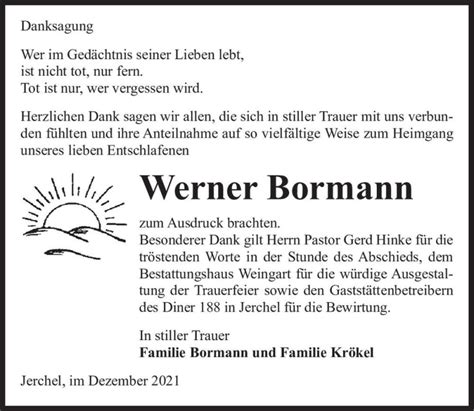 Traueranzeigen Von Werner Bormann Abschied Nehmen De