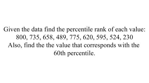 Find The Percentile Rank For Each Value And That Value For The Th