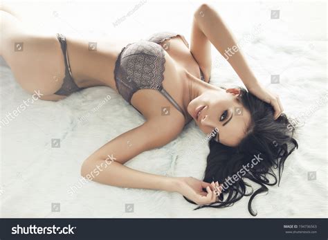 Sexy Slim Brunette Woman Posing Bed Stock Photo Shutterstock