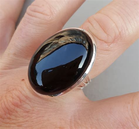 Zilveren Ring Gezet Met Brede Ovale Zwarte Onyx Mm Verkocht