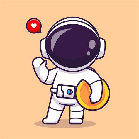 Bonito Astronauta Segurando A Moeda De Ouro Dos Desenhos Animados Cone