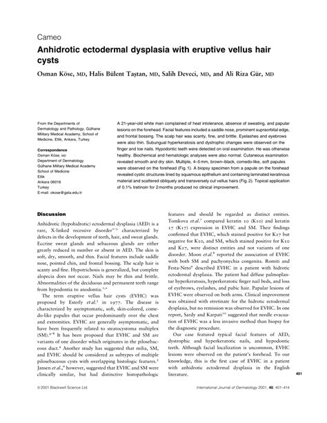 Pdf Anhidrotic Ectodermal Dysplasia With Eruptive Vellus Hair Cysts