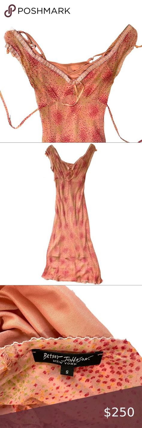 90s Y2K Betsey Johnson Pink Ditsy Floral Ribbon Milkmaid Dress Betsey