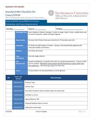 Fillable Online Northeastern Standard NIH Checklist For CoeusbSF424b