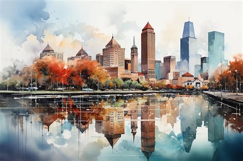 Premium AI Image Colorful Houston Cityscape Reflected In Watercolor