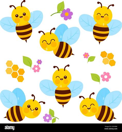 Cute Bees Collection Vector Illustration Stock Vector Image And Art Alamy