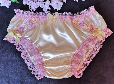 Pale Lemon Bikini Style Sissy Panties Soft Satin Knickers Daisieslacebows Made To Order