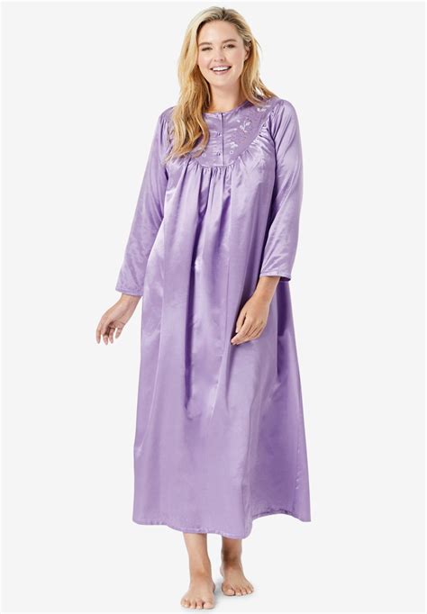 Embroidered Bib Brushed Satin Nightgown Catherines