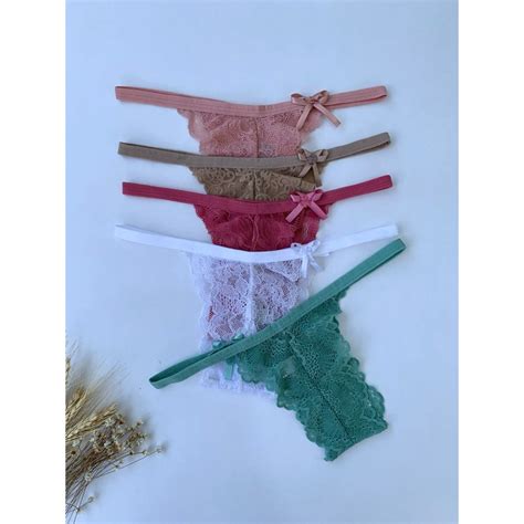 Kit Calcinhas Em Renda Tiras Conforto Fio Dental Lingerie Sensual Moda Intima Ver O