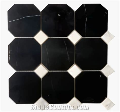 Bianco Carrara Marble Nero Marquina Octagon Mosaic Tiles From China