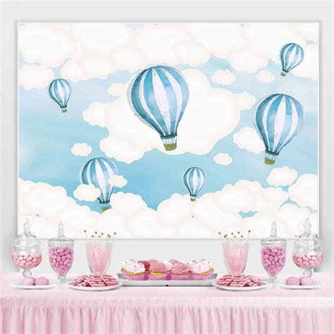 Lofaris Blue White Hot Air Balloon Birthday Backdrop For Boy Blau und weiß Dekoration