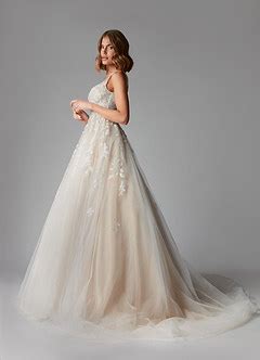 Azazie Sorella Diamond White Nude A Line V Neck Sequins Tulle Dress Azazie