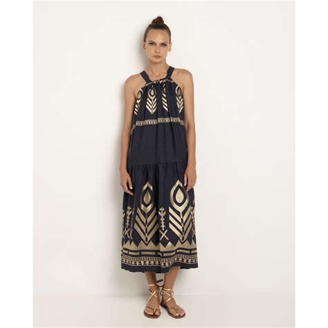 Greek Archaic Kori Feather Long Halter Dress In Blue Lyst Uk