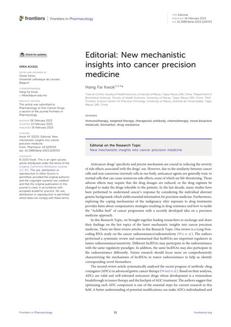 PDF Editorial New Mechanistic Insights Into Cancer Precision Medicine