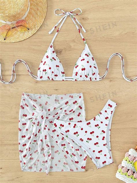 Shein X Hangout Fest Shein Swim Mod Summer Beach Cherry Print Triangle