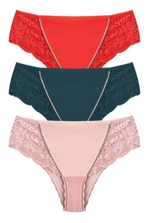 Cottonhill Transparan Tüllü Dantel Detaylı Büyük Beden Kadın Bikini Külot 3 lü Paket Fiyatı