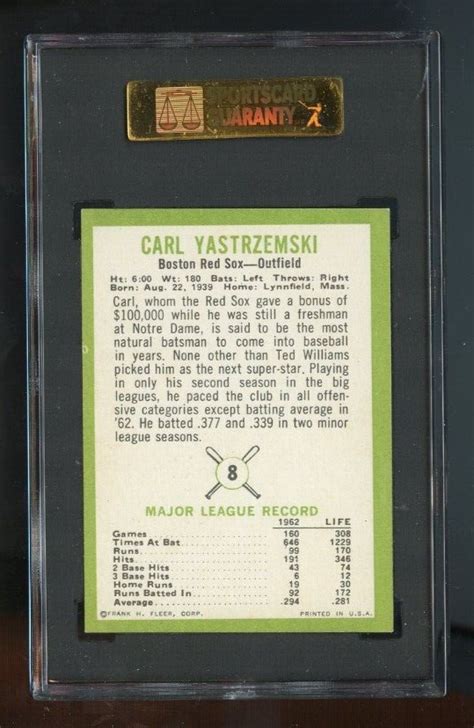 Fleer Carl Yastrzemski Sgc Ex Mt Ebay