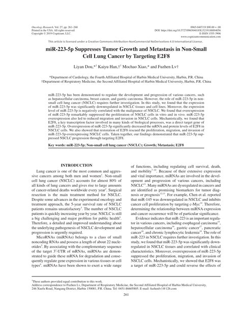 Pdf Mir P Suppresses Tumor Growth And Metastasis In Non Small