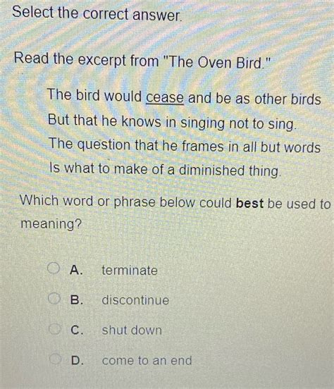 Select The Correct Answer Read The Excerpt From The Oven Course Hero