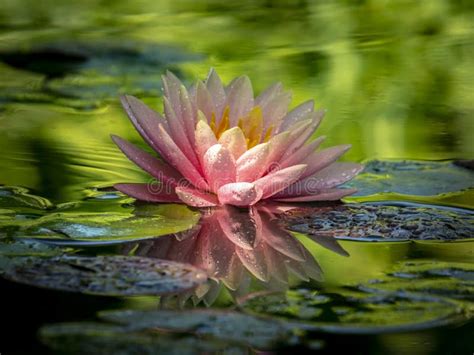 Early Morning Of Pink Water Lily `perry`s Orange Sunset` Stock Photo