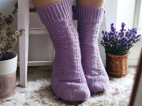 Luxurious Lavender Hand Knitted Merino Wool Socks Cozy And Warm Winter