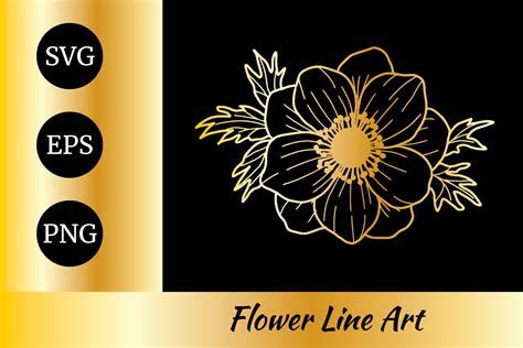 Anemone Flower Golden Lineart Graphic By Nurdesign99 · Creative Fabrica