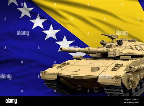 Bosnia and Herzegovina modern tank with not real design on the flag background - tank army ...