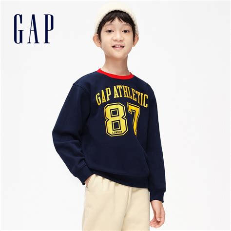 Gap 男童裝 Logo印花刷毛圓領大學t 碳素軟磨系列 海軍藍836786 蝦皮購物