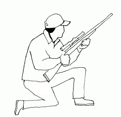 Livre de coloriage Un chasseur avec un fusil à imprimer et à mettre en