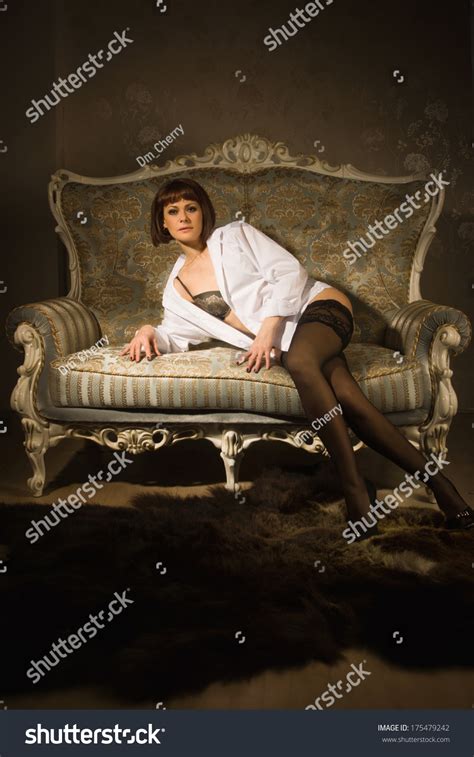 Attractive Woman Sexy Lingerie Posing On Stock Photo