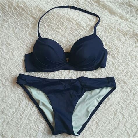 Bikini Navy Blue Slightly Padded Ruched Top With Halter Straps And