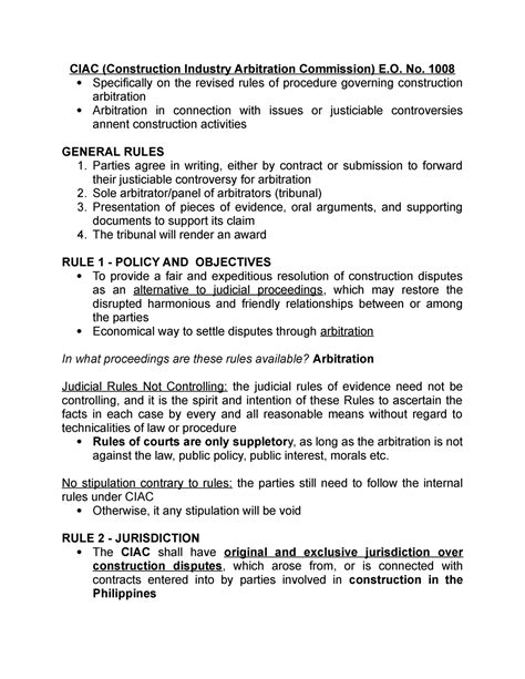 Ciac Rules Construction Industry Arbitration Commission Notes Ciac