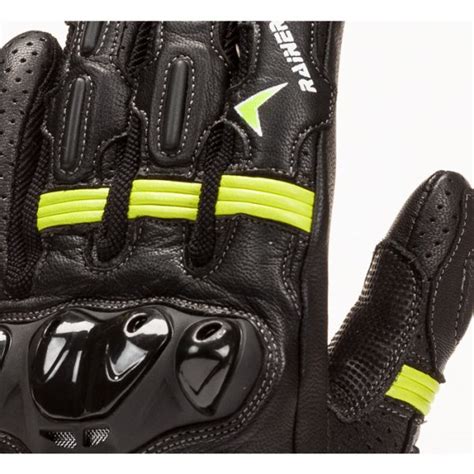 Guantes Moto Verano Piel Rainers Road Negro Fluor