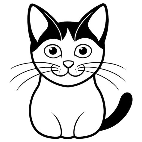 Um Desenho Preto E Branco De Um Gato Olhos Grandes E Um Contorno