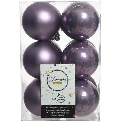 Decoris Kerstballen 12 Stuks Kunststof Lila Paars 6 Cm Leen