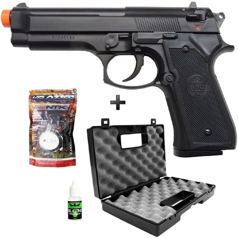 Pistola De Airsoft Spring Kwc Beretta Preta Bbs Case R Gido