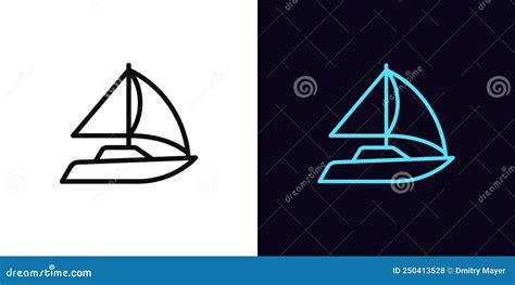 Outline Sailing Boat With Veils Vector Icon Isolated Black Simple Line