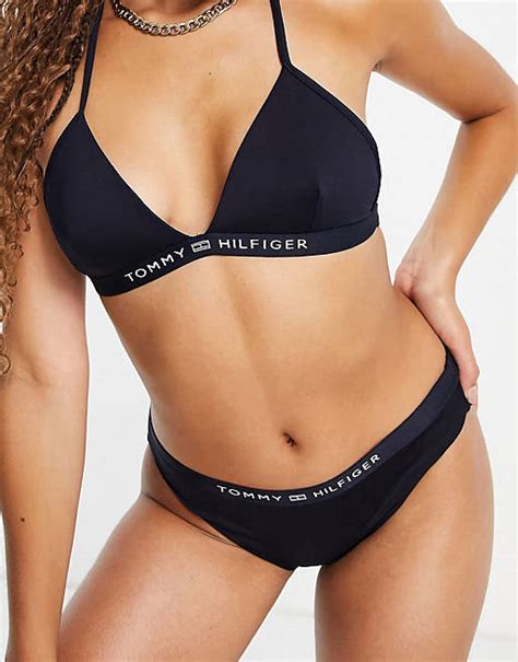 Tommy Hilfiger Tape Logo Triangle Bikini In Black Asos